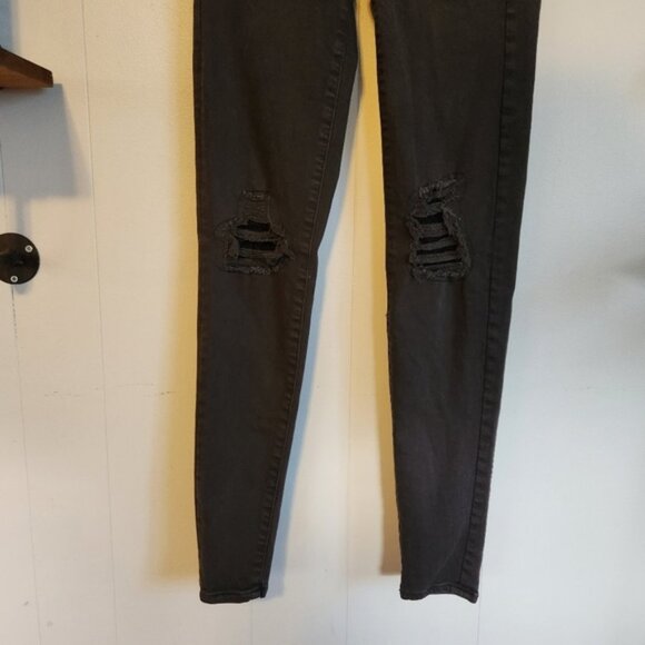 American Eagle AEO Black Hi-Rise Jeggings Ripped High Waisted Stretchy Skinny - Picture 3 of 11